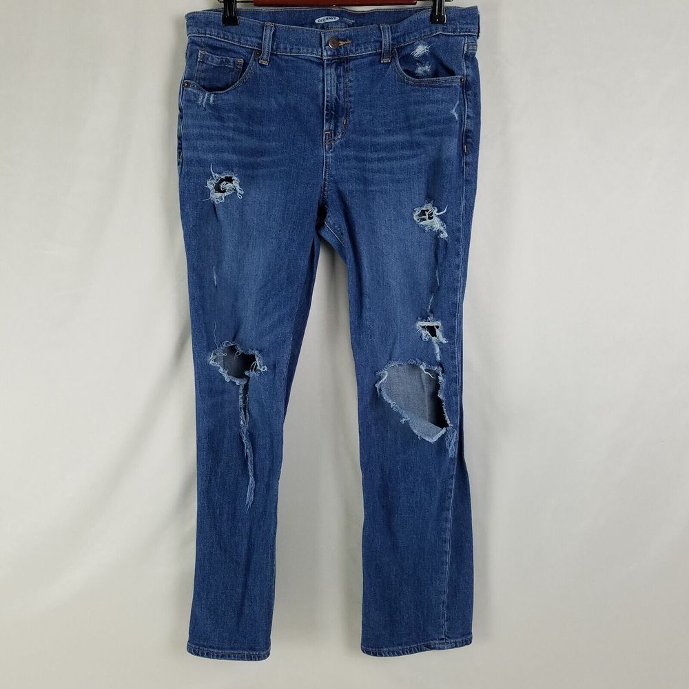 Old Navy Jeans Womens 8 Blue Mid Rise‎ Boyfriend Distressed Medium Wash Denim